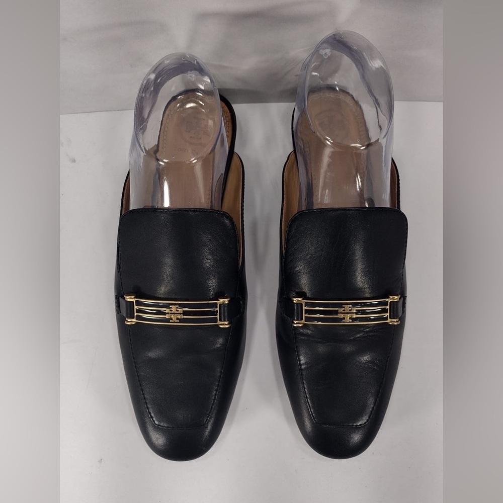 Tori Black Leather Loafers with Gold Accent size 8 pre owned Exellent condition